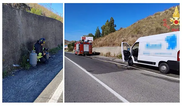 Catanzaro, bombola di Gpl si ribalta su furgone per catering: intervento dei Vvf