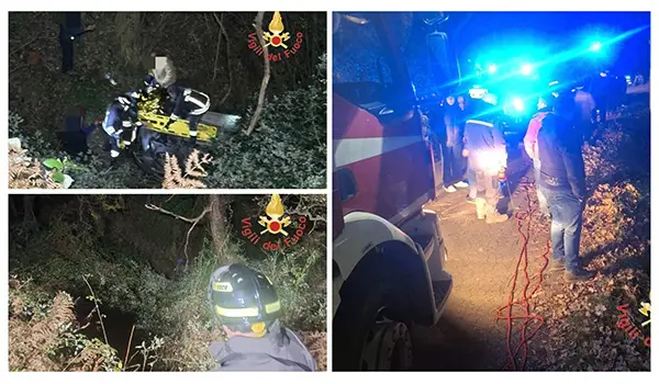 Auto precipita in un burrone tra San Mango d’Aquino e Falerna: conducente salvata dai Vvf con tecniche SAF
