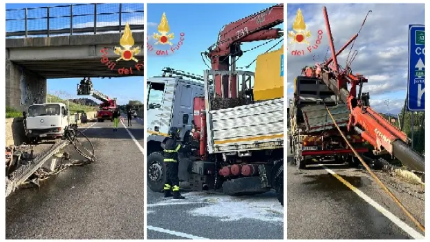 Incidente sulla SS107: mezzo cassonato impatta contro il viadotto, intervento dei Vvf di Crotone