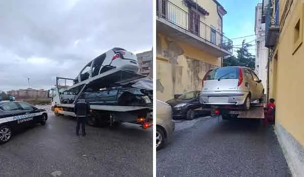 Catanzaro, stretta sui veicoli abbandonati: la Polizia Locale rimuove 16 mezzi dal centro storico ad Aranceto