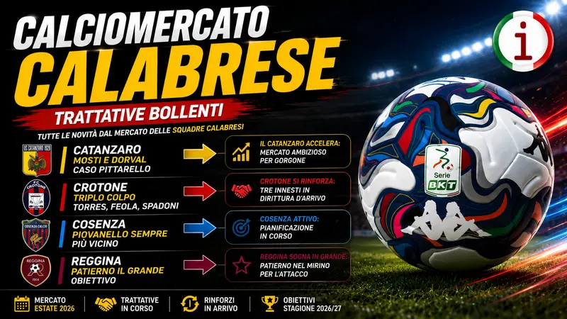 Calciomercato Calabria, trattative bollenti: Catanzaro accelera, Crotone prepara tre colpi e Reggina sogna Patierno