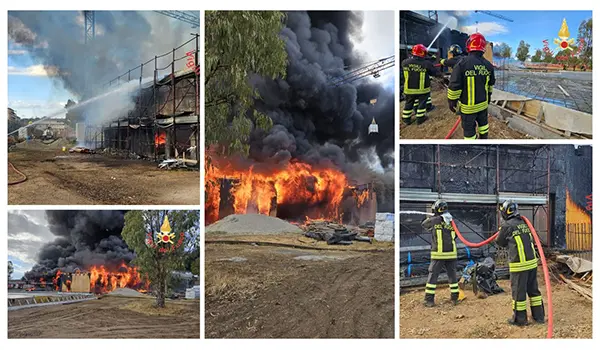 Incendio a Isola Capo Rizzuto: in fiamme un edificio scolastico in costruzione intervento dei Vvf. Video