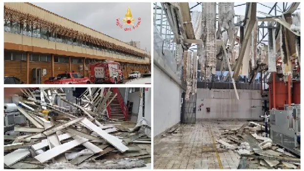 Maltempo a Copanello: il vento scoperchia parte del capannone della torrefazione Guglielmo