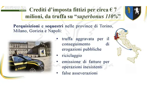 Superbonus 110%, nuova truffa a Torino: crediti fiscali fittizi per 7 milioni di euro