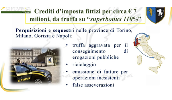 Superbonus 110%, nuova truffa a Torino: crediti fiscali fittizi per 7 milioni di euro
