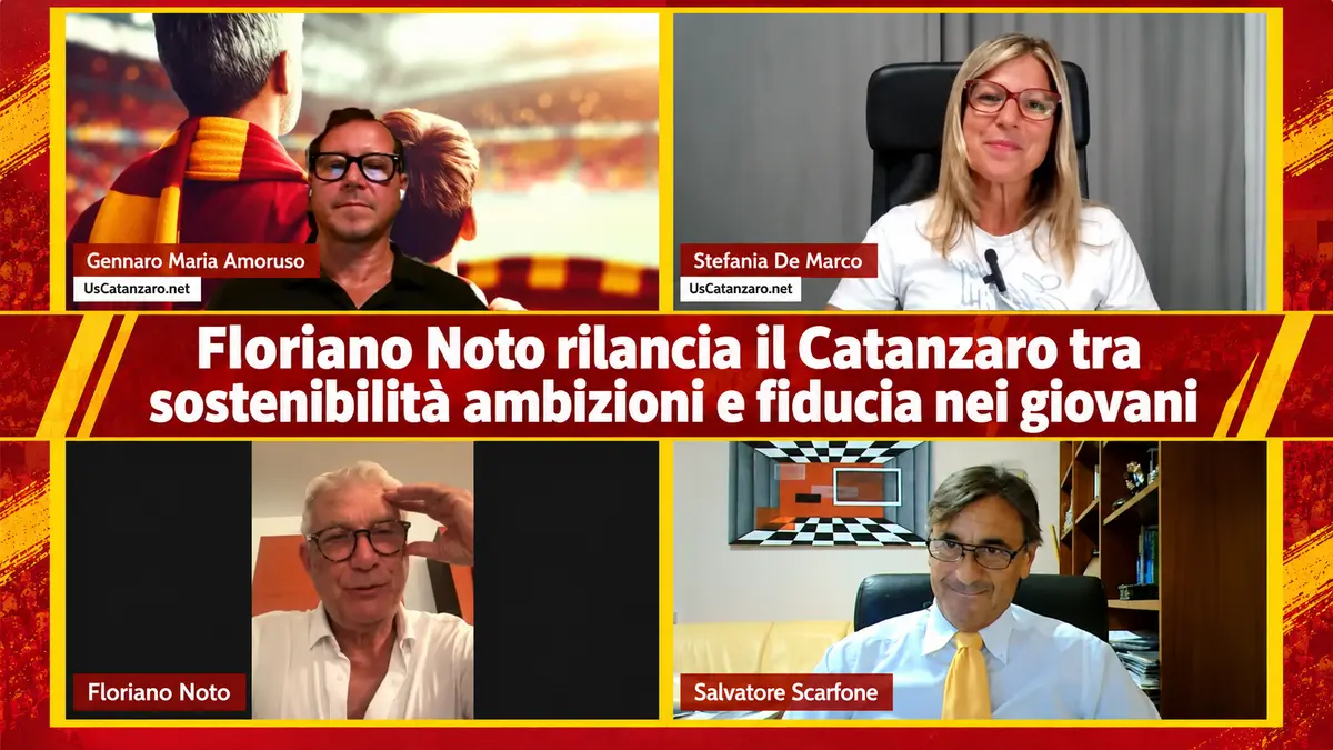 Floriano Noto rilancia il Catanzaro tra sostenibilità ambizioni e fiducia nei giovani. Video