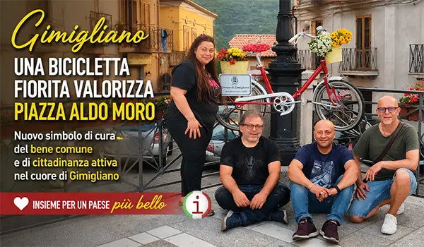 Gimigliano, una bicicletta fiorita valorizza Piazza Aldo Moro: nuovo simbolo di decoro urbano e cittadinanza attiva