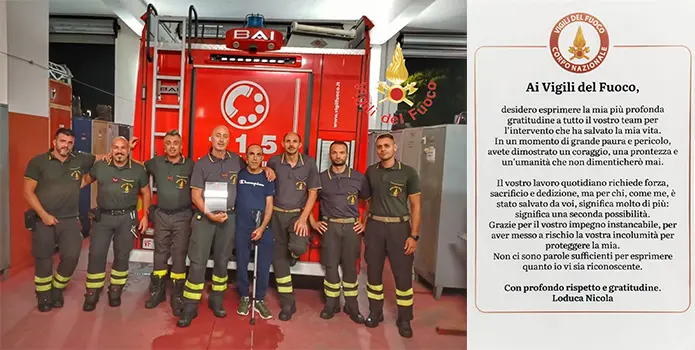 Lamezia Terme, sopravvissuto a un grave incidente torna a ringraziare i Vigili del Fuoco: “Mi avete salvato la vita”